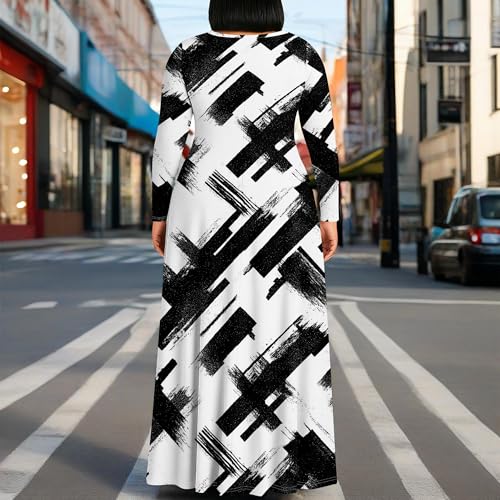 Image of PinkPatty Plus Size Maxi Dress for Curvy Women Crew Neck Long Sleeves Casual Dress Vacation Sundresses with Pockets