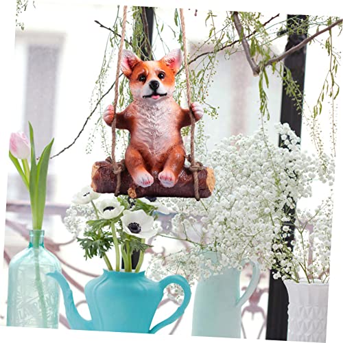 Yardwe Puppy Resin Decoration Outdoor Hanging Decor Dog Statues Outdoor Lawn Statues Animal Swing Statue Dog Ornament Puppy Figurine Resin Swing On Statue Animals Garden Statues Brown Fox #TOP4