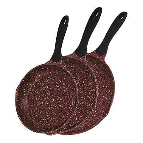 ROSSETTO Set of 3 Frying Pans 24 + 28 + 32 cm, Non Stick, Cast Aluminium Suitable for All Heat Sources Including Induction (Cherry Wood) Cover