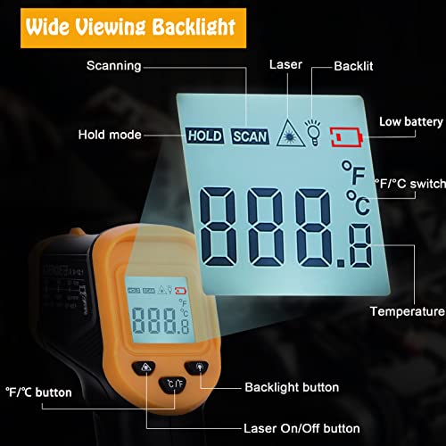 Onnione Infrared Thermometer For Cooking, Laser Thermometer Gun For Blackstone Pizza Oven, -58℉~932℉ Non Contact Temperature Gun With Carrying Storage Case, Lcd Backlit (Not For Human) #TOP1
