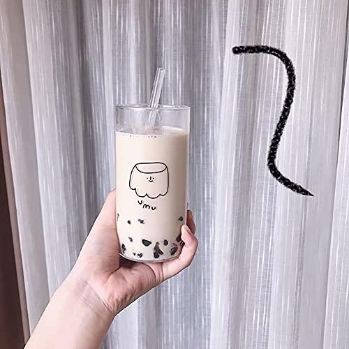 Urmagic Clear Juice Glass With Straw, 13.4Oz Korean Style Drinking Glass With Reusable Drinking Straw,High Borosilicate Milk Cup,Highball Glasses For Water,Beer,Drink,Whiskey(13 Oz-Juice Glass) #TOP1