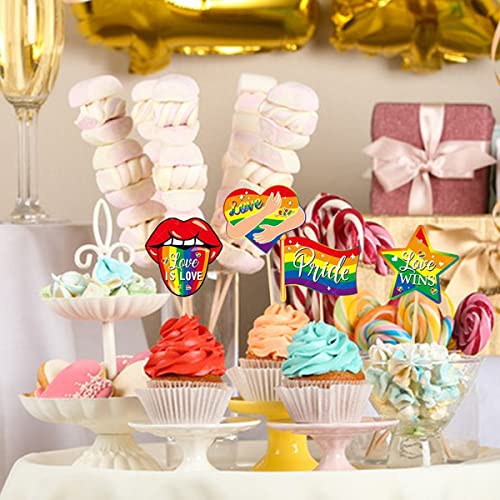 20Pcs Rainbow Cupcake Toppers Pride Month Cupcake Topper Toothpicks Lgbtq Gay Rainbow Cupcake Topper Picks Flag Heart Rainbow Cake Decorations Party Supplies #TOP7
