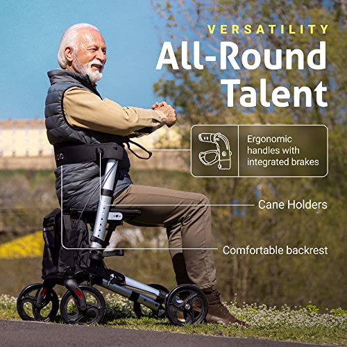 Helavo Foldable Rollator with Seat Lightweight Aluminum Rolling