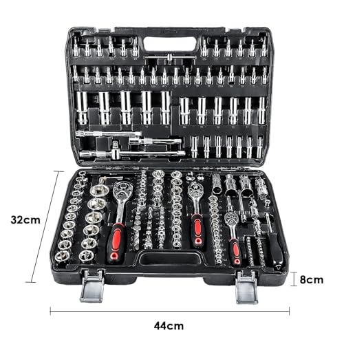KingSaid Juego de herramientas 172 piezas Maletín de herramientas con carracas 1/2", 3/8", 1/4" | Juego de llaves de vaso, destornilladores y puntas Caja de herramientas completa para taller y coche - imagen 5