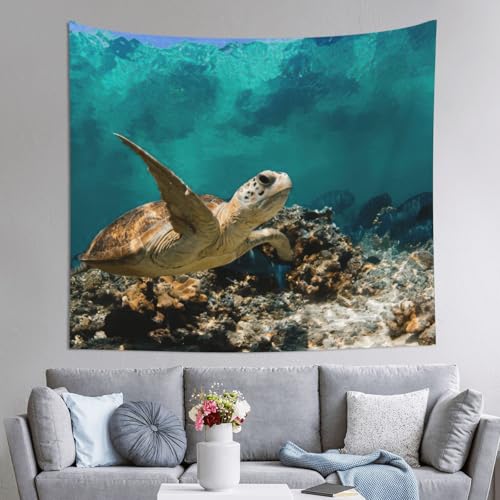 Tortue de mer tapisserie imprimée JEJEA déco murale de chambre 152x130 cm