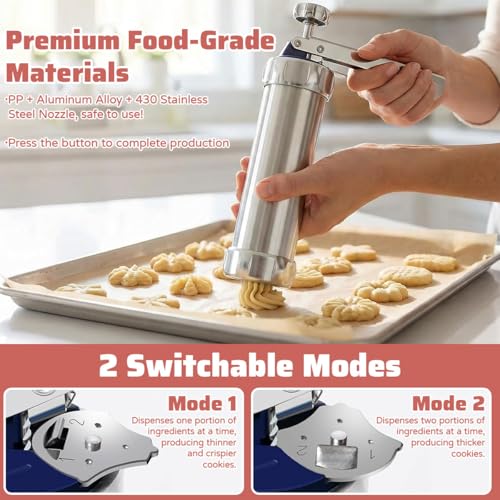 Zxbbtz Set Di Pressa Per Biscotti Pistola Biscotto In Acciaio Inox Con 20 Stencil 8 Beccucci E 1 Spatola In Silicone Pressa Per Pasticceria Macchina Per Biscotto Per Realizzare Biscotti Fai Da Te - 3