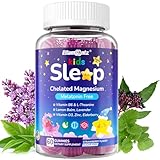 Kids Sleep Gummies, NO Melatonin Sleep Aid Gummies w/ Magnesium Glycinate, Magnesium Malate, L-Theanine, Lavender, B6, Zinc, D3K2 for Restful Sleep, Relax Brain & Muscle, Immune Support, Non-GMO 1Pack