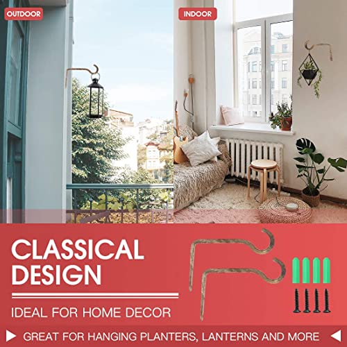 2 Pack 6 Inch Premium Decorative Metal Iron Wall Hook, Rustic Plant Hanger, Indoor Outdoor Gardening Bracket Hook, For Planters, Bird Feeders, Lanterns, Wind Chimes, By Right+Left (Coffee) #TOP4