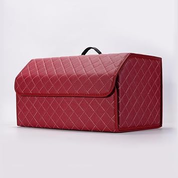 Car Trunk for Renault Talisman Sedan 2015 2016 2017 2018 2019 2020 2021 2022 2023, Trunk Storage Box Storage Box Watertight Leather with Handle Car Storage Box Folding Storage Box,Red-L