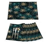 Juego de 6 manteles individuales de vinilo con purpurina dorada para mesas de comedor, cocina, resistentes al calor, lavables y lavables