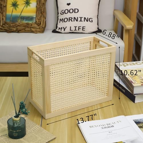 Yrlsotge Wood Magazine Holder With Jute Rope Handles,Handcrafted Bamboo Toilet Roll Holder,Wicker Magazine Storage Organizer For Bathroom,Office And Desk -Rectangle- Natural- 15 Inch D X 6.9 Inch W X 11.8 Inch H. thumb #2