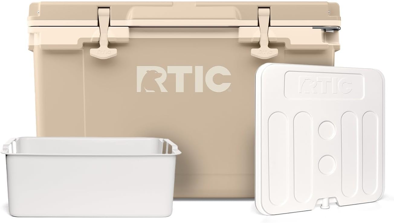 RTIC 52 Qt Ultra-Light Cooler Bundle with Freezable Divider and Dry Goods Basket, Hard, Insulated, Portable, Lightweight for Outdoor, Beach, Camping, Sports, Picnic, Boat, Travel, 76 Can Capacity