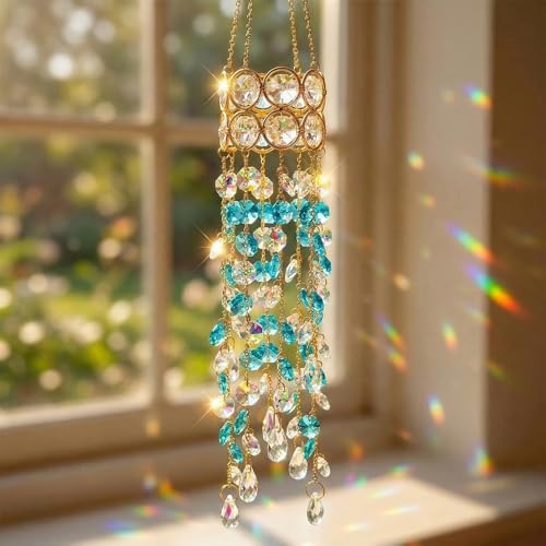 Louxiar Blue Crystal Prism Suncatcher with Chain and Hook