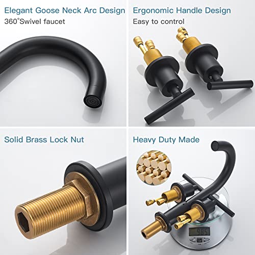 Aimoyo 2-Handle 8 Inch Widespread Bathroom Sink Faucet, 3 Hole Matte Black Bathroom Faucet With 360°Swivel Spout, Pop Up Drain And High Arc, Modern Basin Faucet Mixer Taps, Deck Mount #TOP3