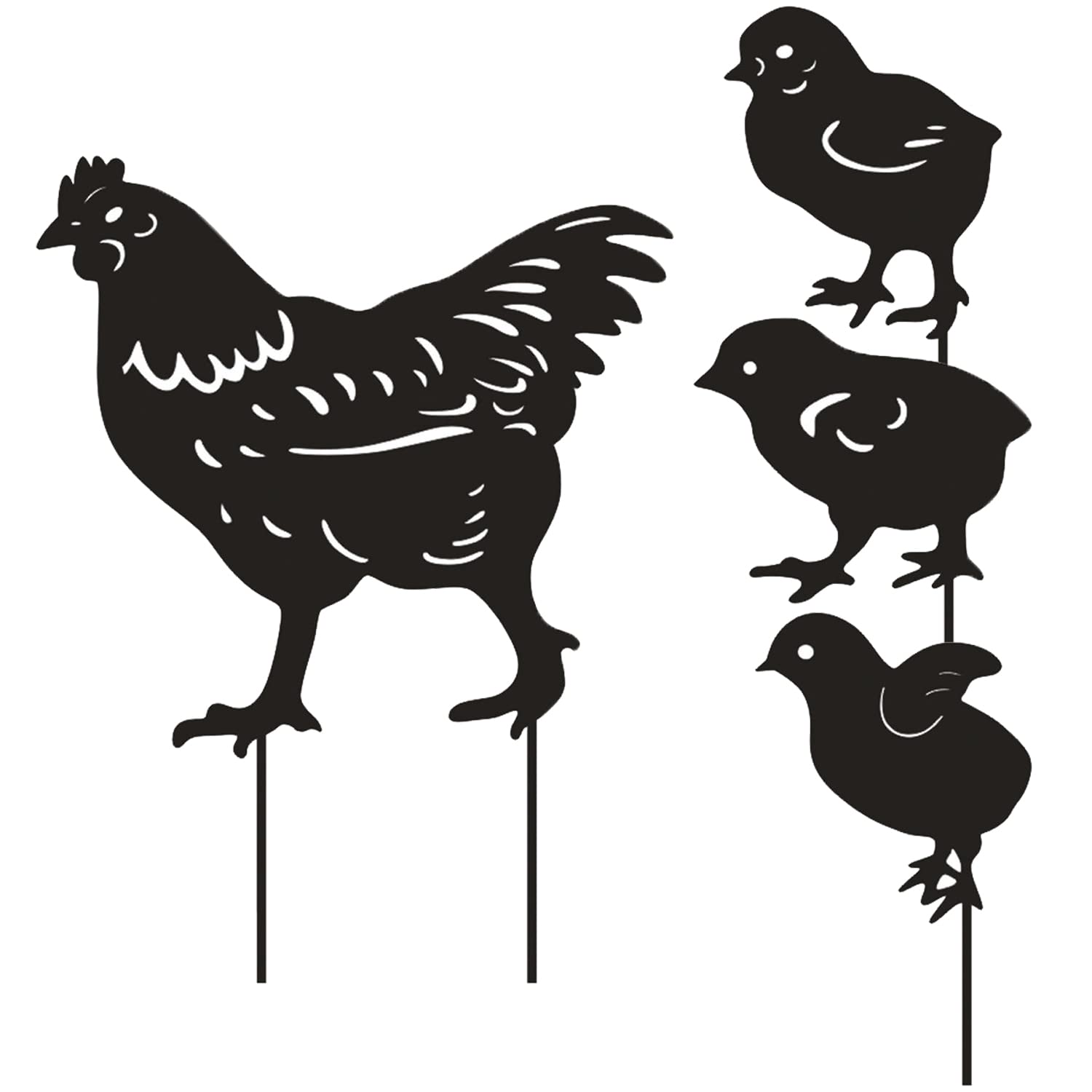 4er Set Garten Metallpfähle Hühner-Silhouette – Schwarze Dekoration Für Garten, Hof, Bauernhof-Stil