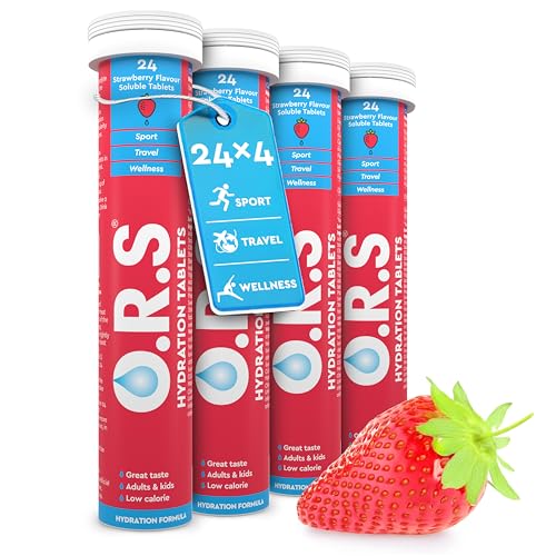 O.R.S Hydration Tablet with Electrolytes for Rehydration Wellness Travel Sports & Recovery | Vegan Gluten-Free & Low-Calorie Electrolyte Tablets with Natural Strawberry Flavour 96 Tablets