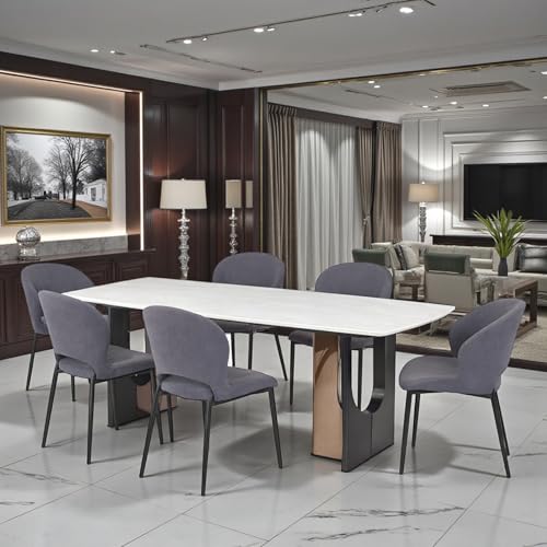 Image of The Attic Quarto Stone 6 Seater Dining Set,Steel Grey,Rose Gold, Gun Metal & Cream,160Cms