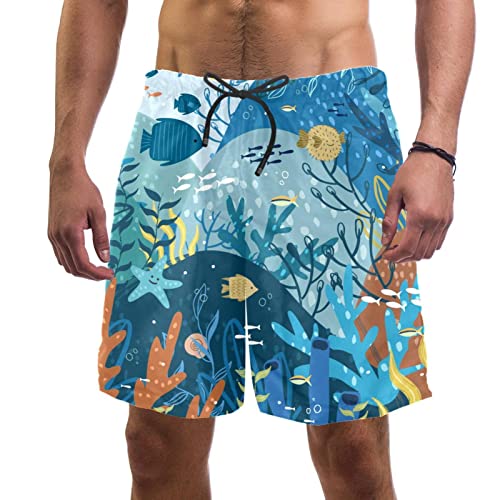 Short de bain homme motif algues et poissons Yuzheng pour la plage