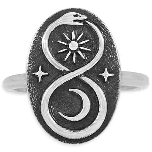 NINA DESIGNS Sterling Silver Rings – Adjustable Infinity Snake Ring – Serpent Jewelry with Symbolic Meaning, Snake Accessories for Women – Size 8