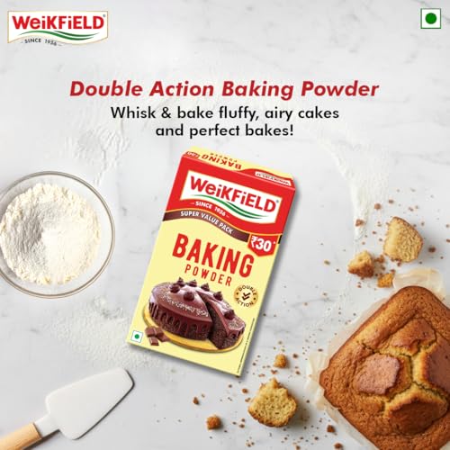 Image of Weikfield Baking Powder | 100% Double Action Baking Powder | Perfect for Fluppy Cakes, Cookies, Muffins & Breads | Perfect for Baking | In Reusable Poly Jar | 100g (Pack of 3)