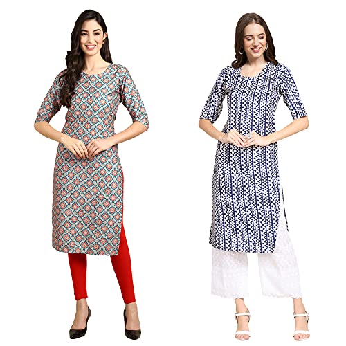 Image of Pinkmint Women's Crepe Digital Print Straight Kurta (Pack of 2)
