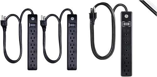 GE Protector SurGE de 6 tomas de tierra, 450 julios, paquete de 2 regletas de alimentación, cable de extensión de 3 pies de largo y 6 tomas de