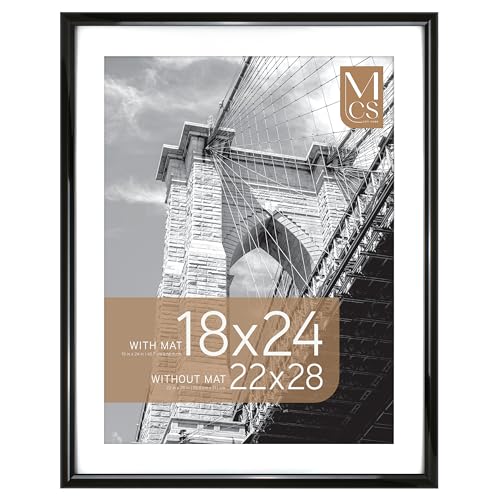 Image of MCS Trendsetter Poster Frame With Mat Option, 22x28 Matted to 18x24, Black | Trendsetter Poster Frame For Photos, 22x28 Inch, Displays 18x24 Inch Matted Or 22x28 Unmatted, Black, 1-Pack