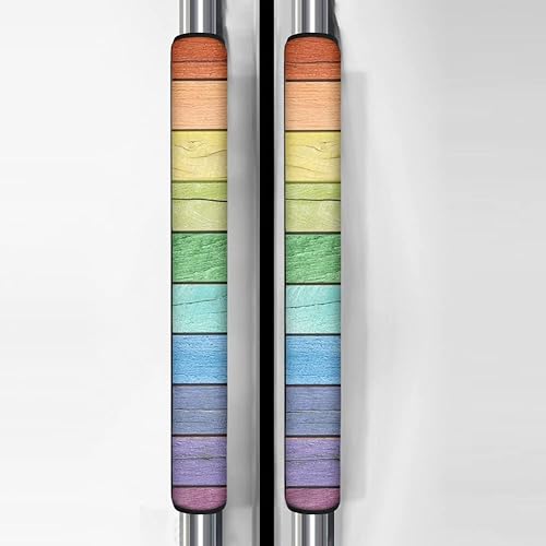 DISNIMO Juego de fundas para manija de puerta de refrigerador, diseño rústico de granero antiguo, colores arcoíris, asas de decoración de