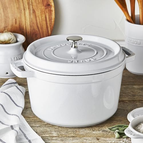 Image of STAUB Cast Iron Dutch Oven 4-qt Round Cocotte, Made in France, Serves 3-4, White