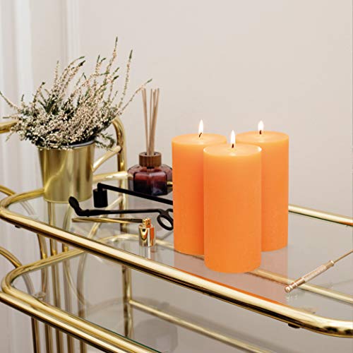 Candwax 3X6 Pillar Candle Set Of 3 - Decorative Rustic Candles Unscented And No Drip Candles - Ideal As Thanksgiving Candles Or Large Candles For Home Interior - Orange Candles #TOP5