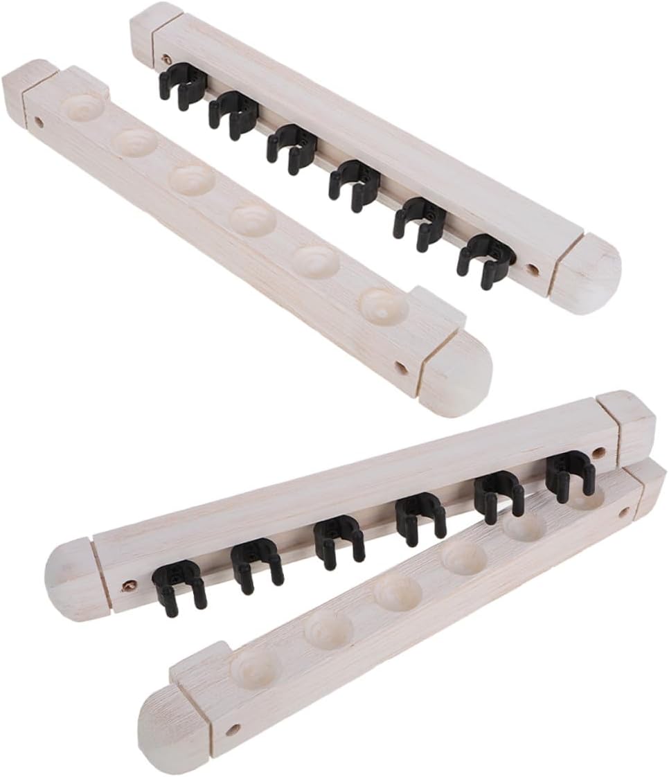 Luxshiny 6-hole Solid Wood Billiard Cue Holder Rack Wall-mounted Pool Cue Storage Organizer with White Finish, 2 Pairs for Indoor Recreation Room Pool Table Accessories
