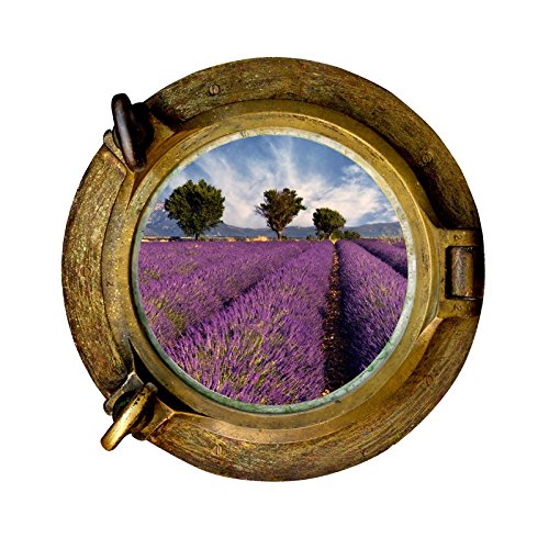 Stickers trompe l'oeil hublot Champ de lavande - L 20cm x H 20cm