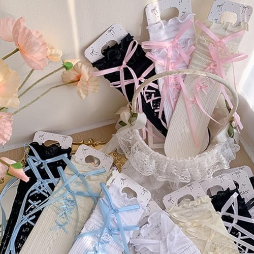 1 Pair Sweet Styled Middle Calf Socks for Kids with Lace and Bowknot Design Soft and Breathable Nylon in Tube Socks4