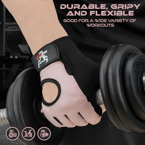BEAST RAGE Fingerless Workout Gloves with Palm Protection, Breathable and Lightweight Gym Gloves for Weightlifting, Cycling, Pull Up (Pink, XL) - image 5