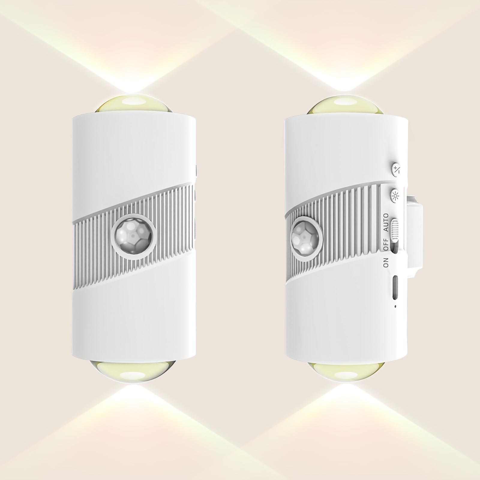 Motion Sensor Night Light,Smart LED Night Lights with Magnetic,Dimmable Night Lamp,8 RGB Colors,Portable Rechargeable Night Light for Indoor,Hallway,Bathroom,Stairway Christmas Decor White 2 Pcs 1