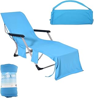 AEUWIER - Telo da spiaggia per lettino da spiaggia, ad asciugatura rapida, con tasche multiple, leggero, portatile, per sport, asciugamano da viaggio, asciugamano da bagno (blu)