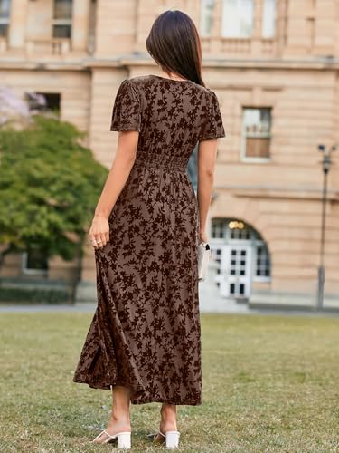 Image of Simplee Women's Velvet Maxi Dress V Neck Short Sleeve Empire Waist Semi Formal Long Cocktail Dresses