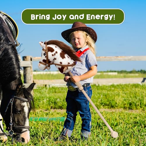 HollyHOME Stick Horse Plush Handcrafted Hobby Horse on a Stick with Wood Wheels Real Pony Neighing and Galloping Sounds for Kids Toddlers Appaloosa 36 Inches (AA Batteries Required) - Image 5