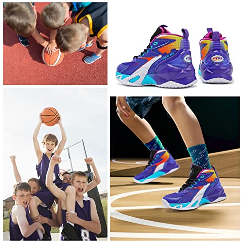 Image of VITUOFLY Kids Basketball Shoes Boys Sneakers Girls Mid-top Sports Shoes | Ankle protection, Non-slip TPR outsole, Cushioned shock-absorbing EVA midsole, Indoor outdoor sports for little & big kids