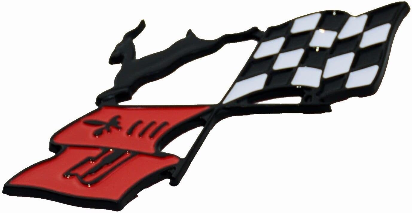 2Pc 1961 Impala Die Cast Rear Quarter Panel Emblem Crossed Flag 3D Badge Sticker KC4525 Replacement for Impala (Black Red)