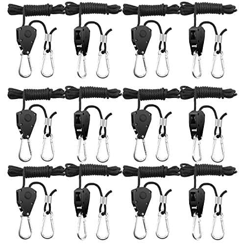 BOSYTRO 6 Pares (12 Piezas) Rope Ratchet con Ganchos Trinquete de Cuerda de Suspención 1/8 Inch para jardinería jardín Cultivar Hidropónica Colgar Reflectores Filtros de carbón LED Lampe,hasta 68 kg