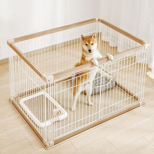 Dog Crate, Puppy Cage with Top&Front Doors Easy Clean Removal Tray Portable Pet Dog Crate for Puppy Small Dogs,Wood Color,L