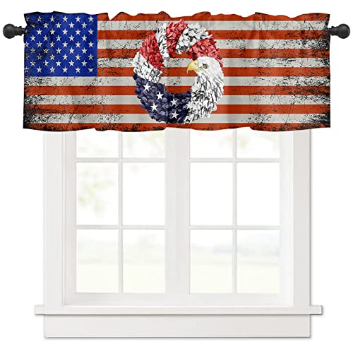 Artshowing Independence Day 1 Panel Window Treatment Valances Tier Curtain Insulated Blackout Drape Short 54X18Inch For Kitchen Bathroom Or Small Window, Eagle Pattern American Flag #TOP19