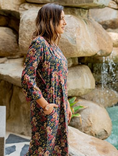 Image of MIRCHI FASHION Pure Cotton A-Line Long Kurti | Printed Kantha Work Kurta for Women | Ethnic Office Wear Kurti