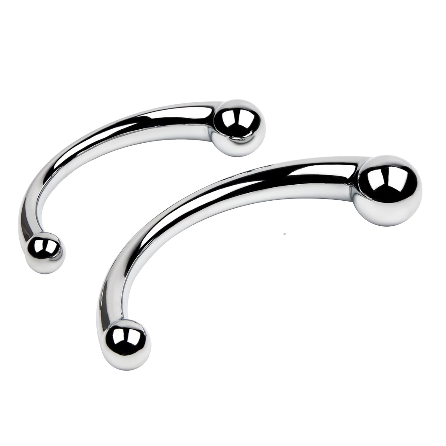 SeLgurFos Gancio anale in acciaio inossidabile,plug anale curvo con due sfere in acciaio inossidabile,perline anali plug anale espansore vaginale,giocattoli sessuali Adatto per uomini donne(M,Silver)