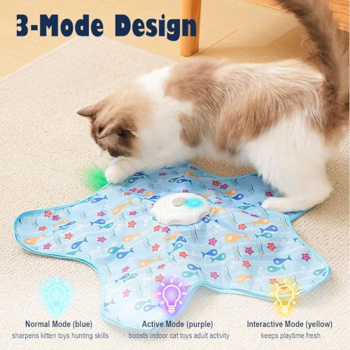 Rechargeable Automatic Cat Toy, 3-Mode Touch-Activated Interactive Toy with Random Motion, Concealed Feather & Squeaky Sound for Indoor Cats - Image 3