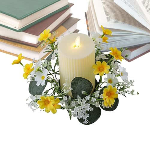 Misaakoeq Thanksgiving Candle Wreath, Simulation Small Daisies Candle Rings Decor, Romantic Atmosphere Bright Colors Waterproof Artificial Autumn for Shelf, Wall, Door Handle, Window, Dinner Table - Image 7