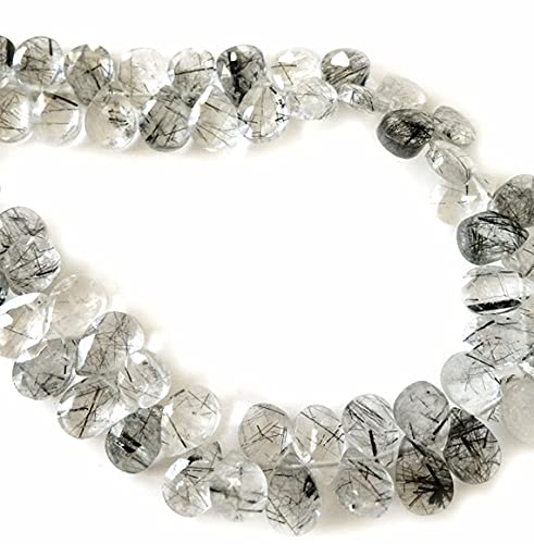 Quartz tourmaline briolettes facettées LKBEADS 5.25x7mm perles noires pour bijoux