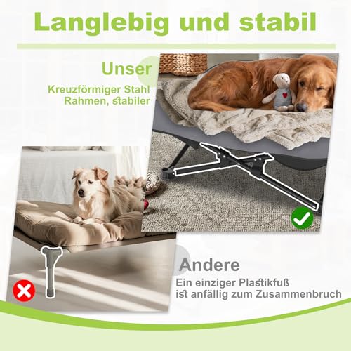 ORHEYA Faltbares Outdoor Hundebett – Erhöhtes, atmungsaktives hundeliege Bett für Hunde bis 60 kg, ideal für Camping und Garten, Outdoor Indoor 87 x 87 x 33 cm