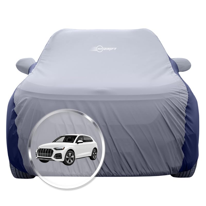 Image of NEODRIFT 'SuperTech' Car Cover for Audi Q5 (100% Water-Resistant, All Weather Protection, Tailored Fit, Multi-Layered & Breathable Fabric) (Colour: L.Grey+Blue)